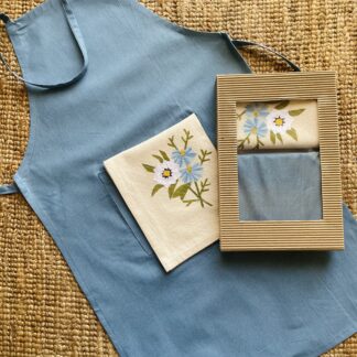 Blue Apron with Aster Tea Towel